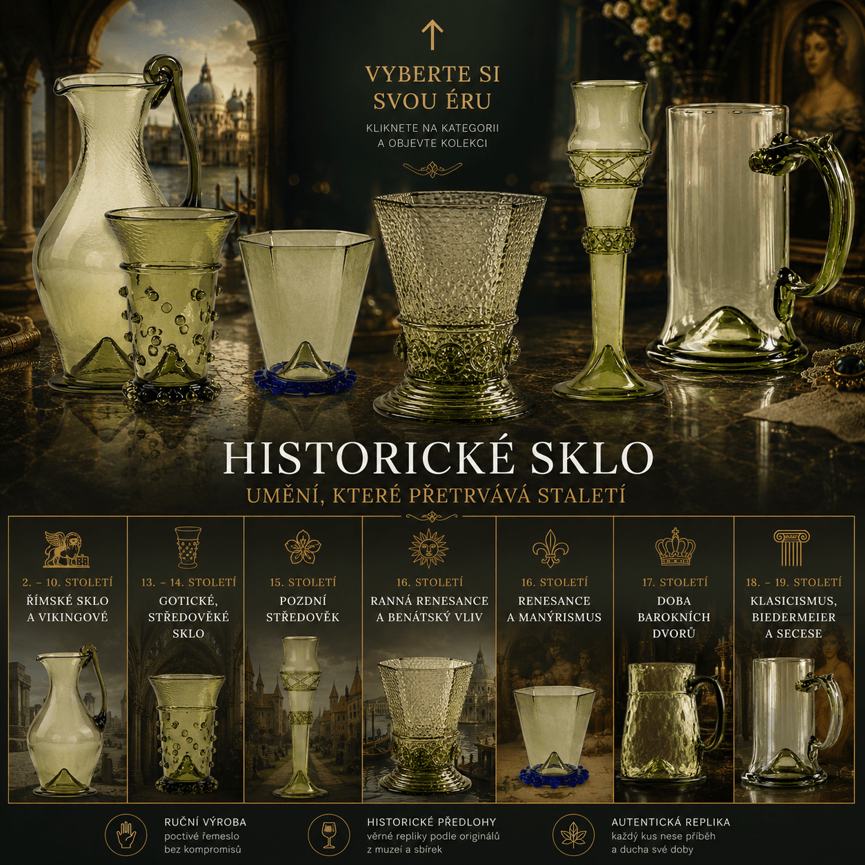 Výběr podle století HISTORICKE sklo